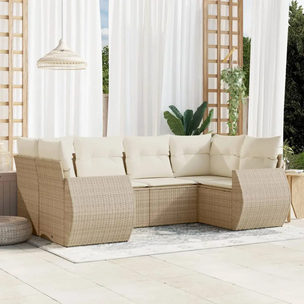 Set Divano da Giardino 6 pz con Cuscini Beige in Polyrattan