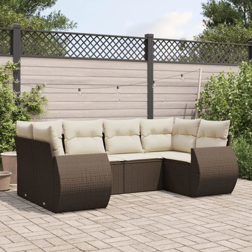 Set Divano da Giardino 6 pz con Cuscini Marrone in Polyrattan