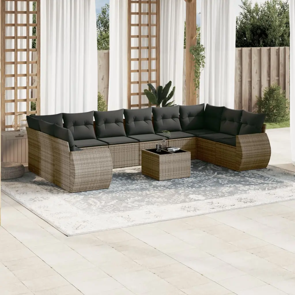 Set Divani da Giardino 11 pz con Cuscini in Polyrattan Grigio