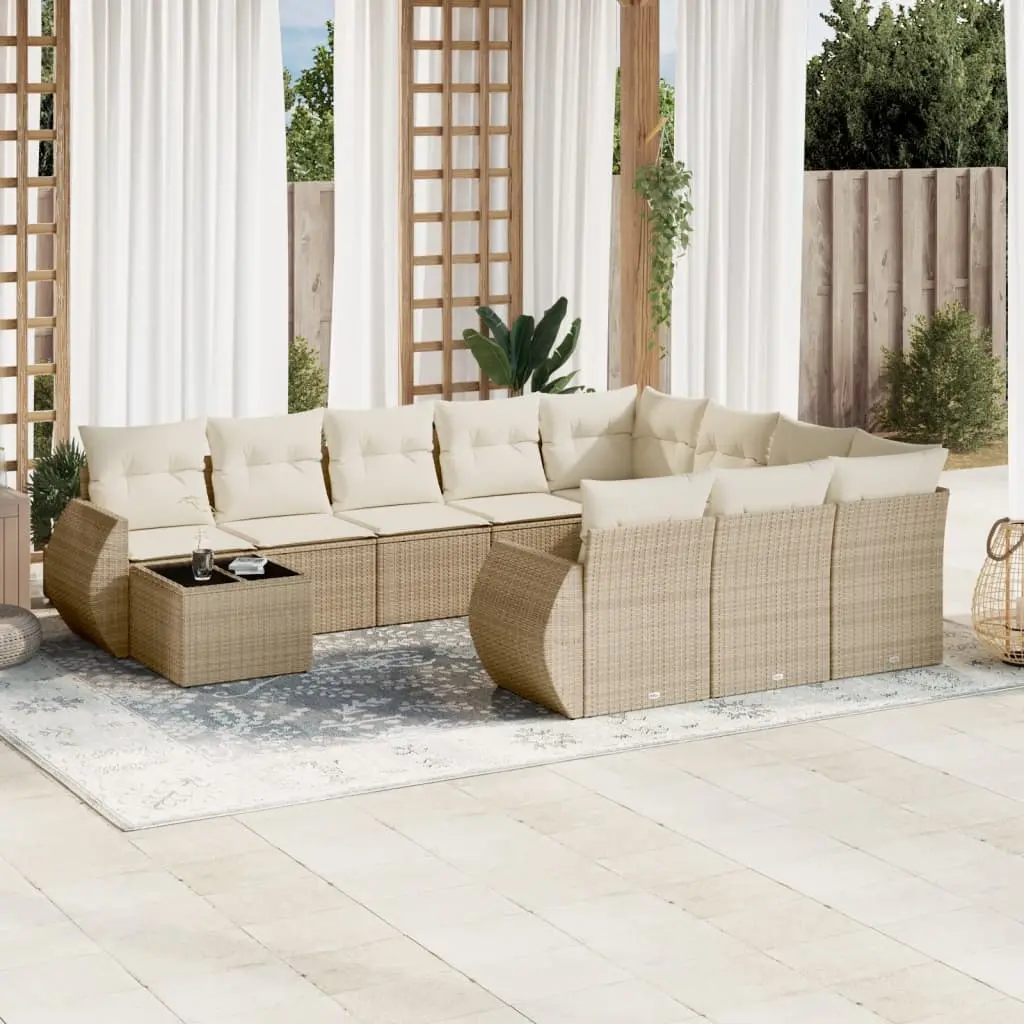 Set Divani da Giardino 11 pz con Cuscini Beige in Polyrattan