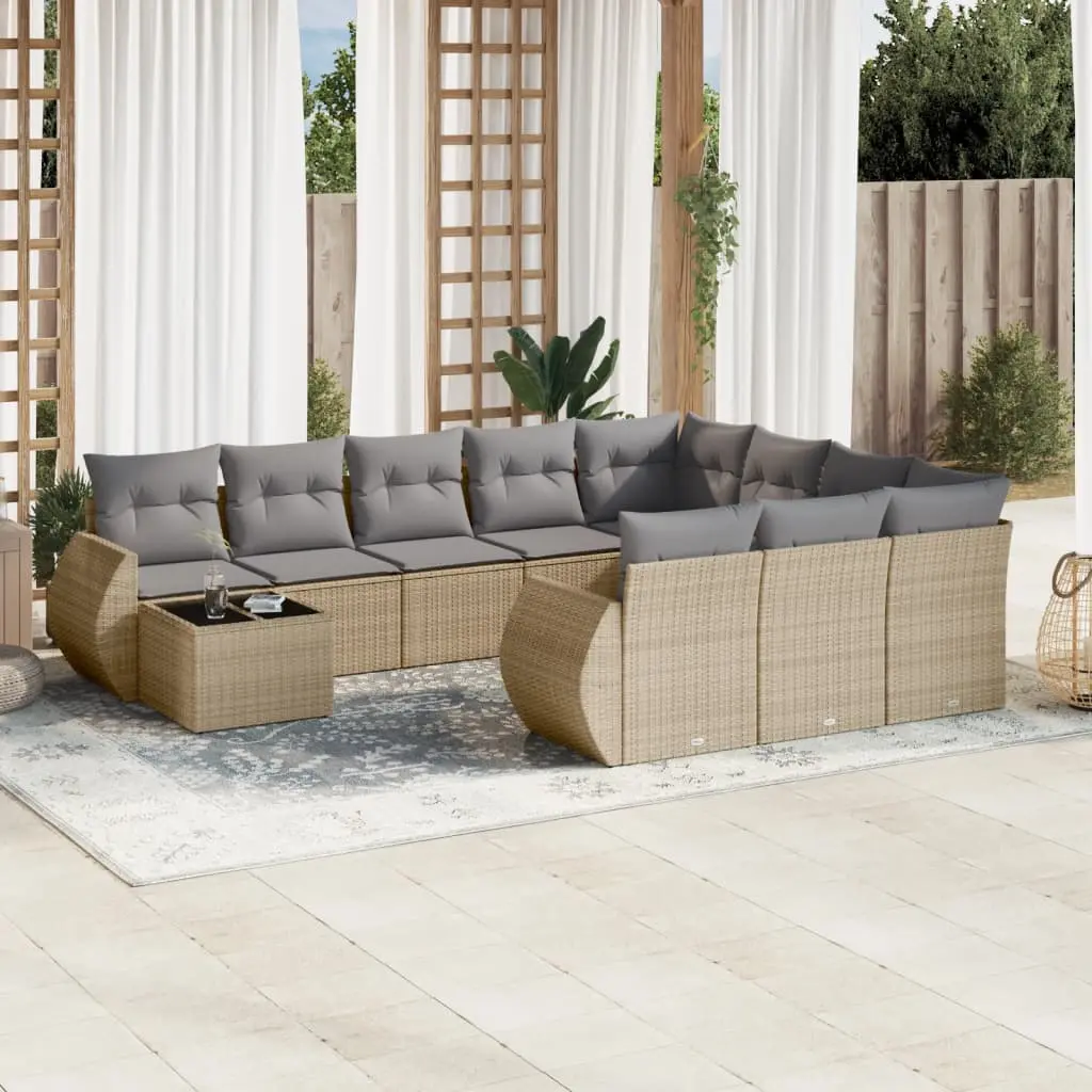 Set Divani da Giardino 11 pz con Cuscini Beige in Polyrattan