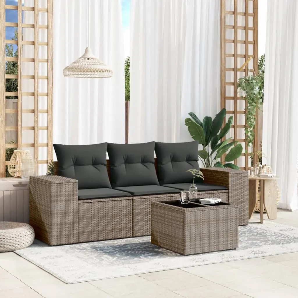 Set Divani da Giardino 4 pz con Cuscini in Polyrattan Grigio