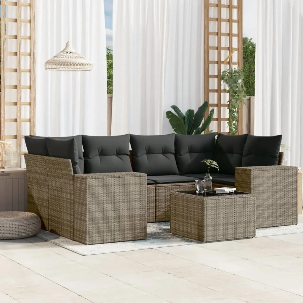 Set Divani da Giardino 7 pz con Cuscini Grigio in Polyrattan