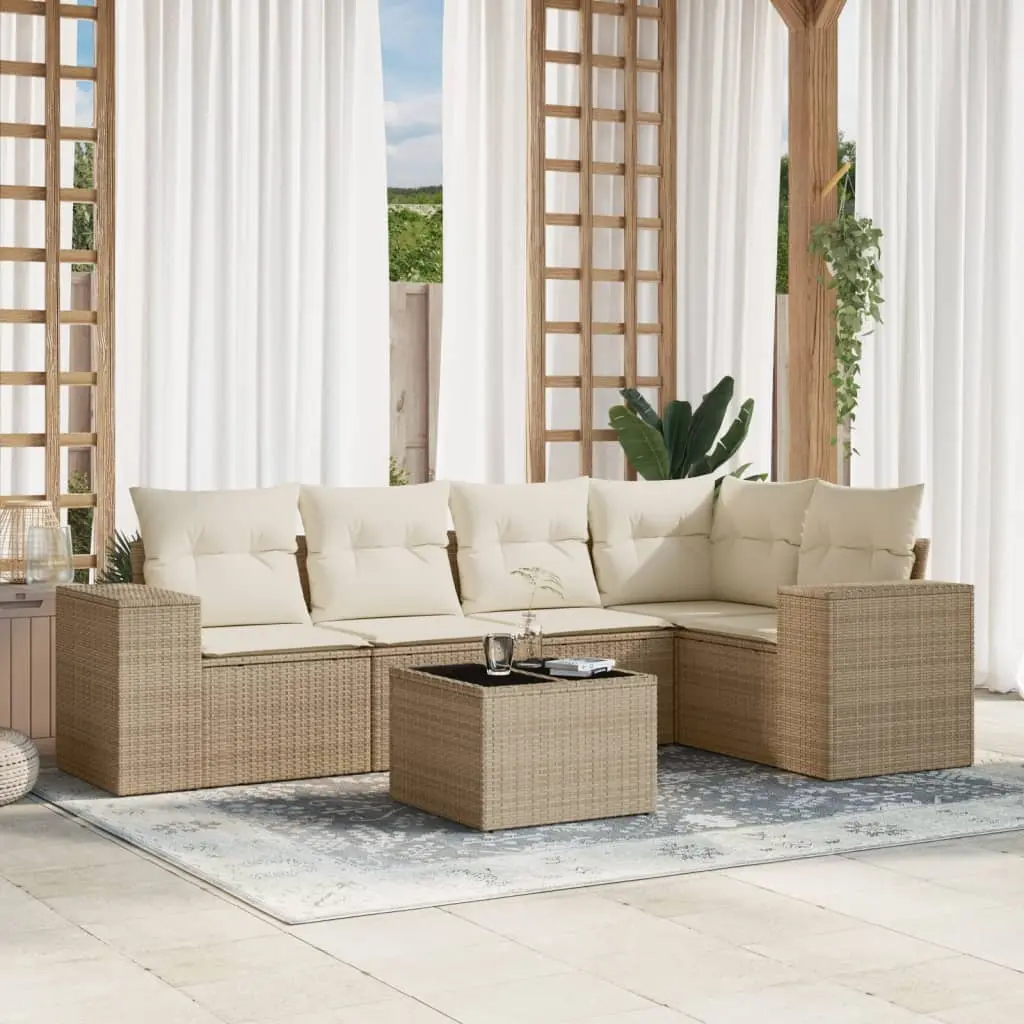 Set Divano da Giardino 6 pz con Cuscini Beige in Polyrattan