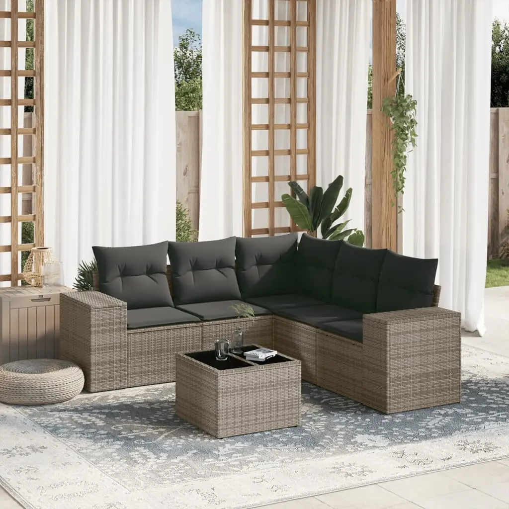 Set Divano da Giardino 6 pz con Cuscini Grigio in Polyrattan