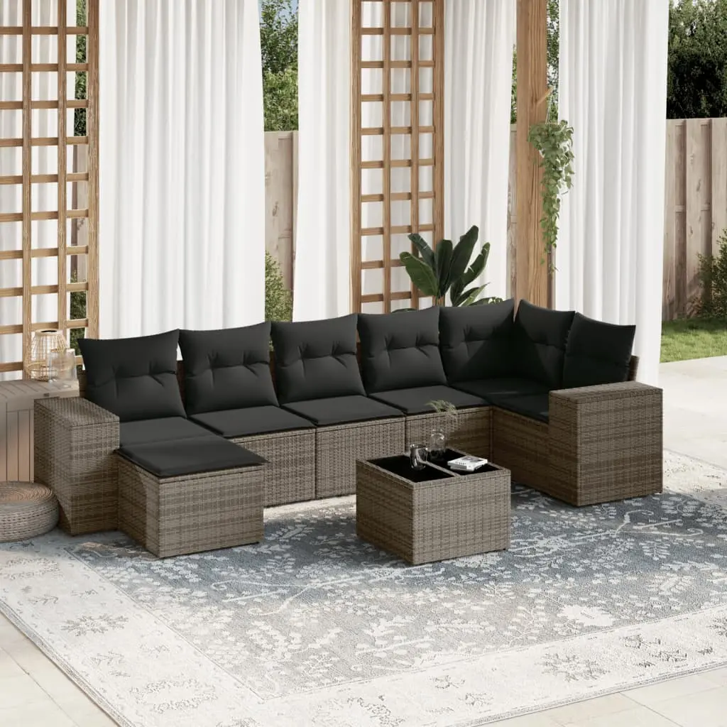 Set Divano da Giardino 8 pz con Cuscini Grigio in Polyrattan