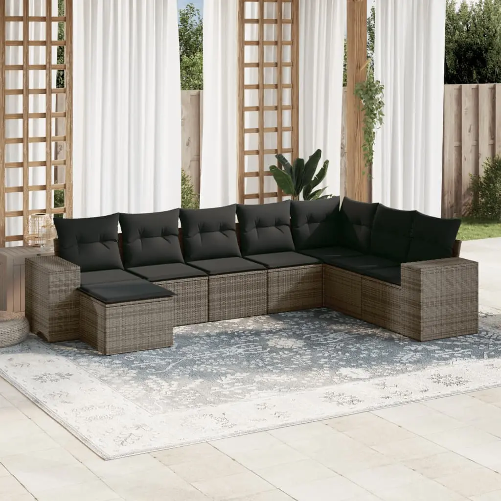 Set Divano da Giardino 8 pz con Cuscini Grigio in Polyrattan