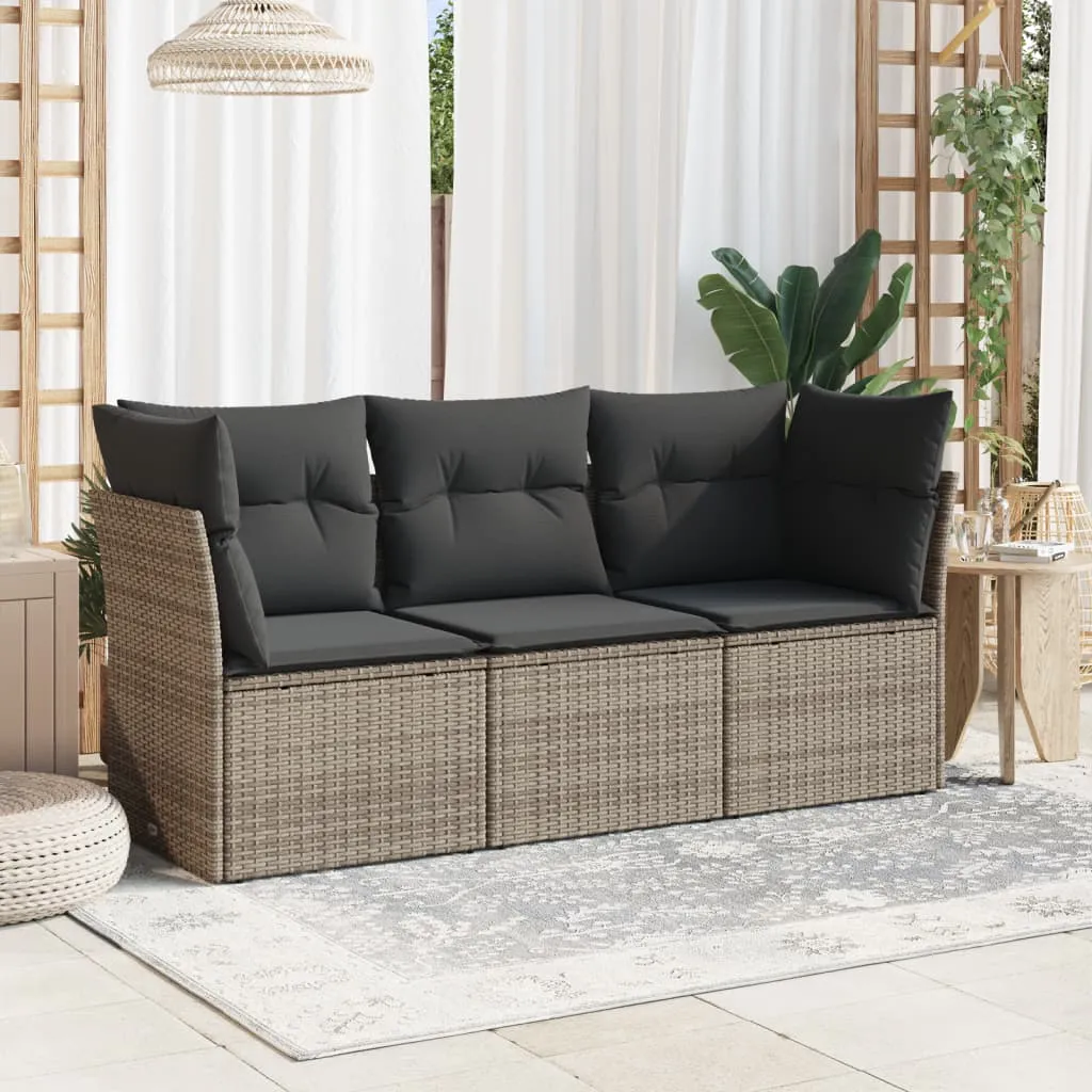 vidaXL Set Divani da Giardino 3 pz con Cuscini Grigio in Polyrattan