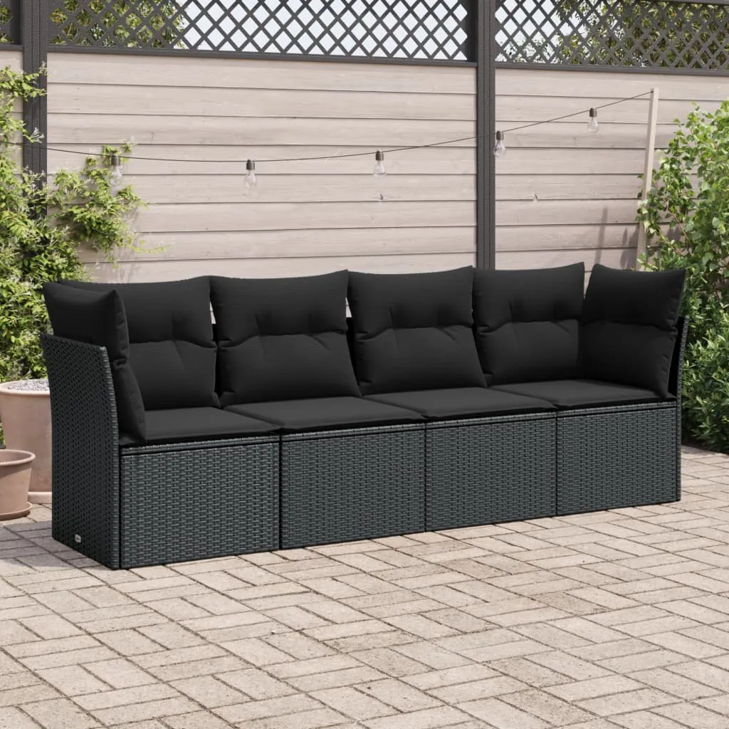 vidaXL Set Divani da Giardino 4 pz con Cuscini Nero in Polyrattan