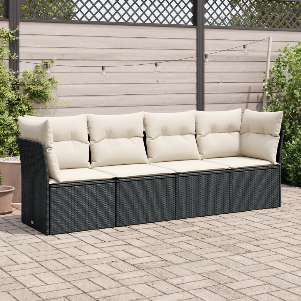 vidaXL Set Divani da Giardino 4 pz con Cuscini Nero in Polyrattan