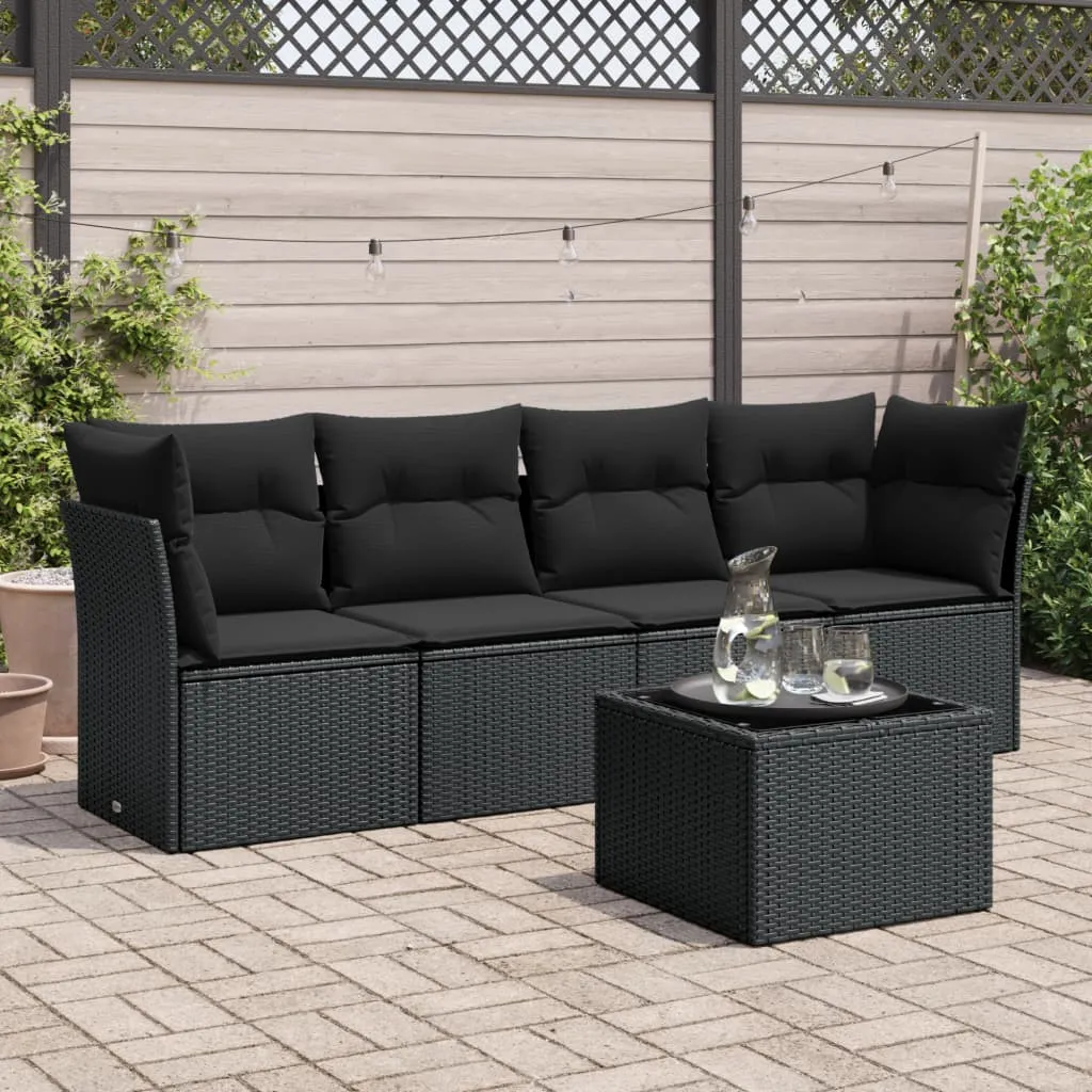 vidaXL Set Divani da Giardino 5 pz con Cuscini in Polyrattan Nero