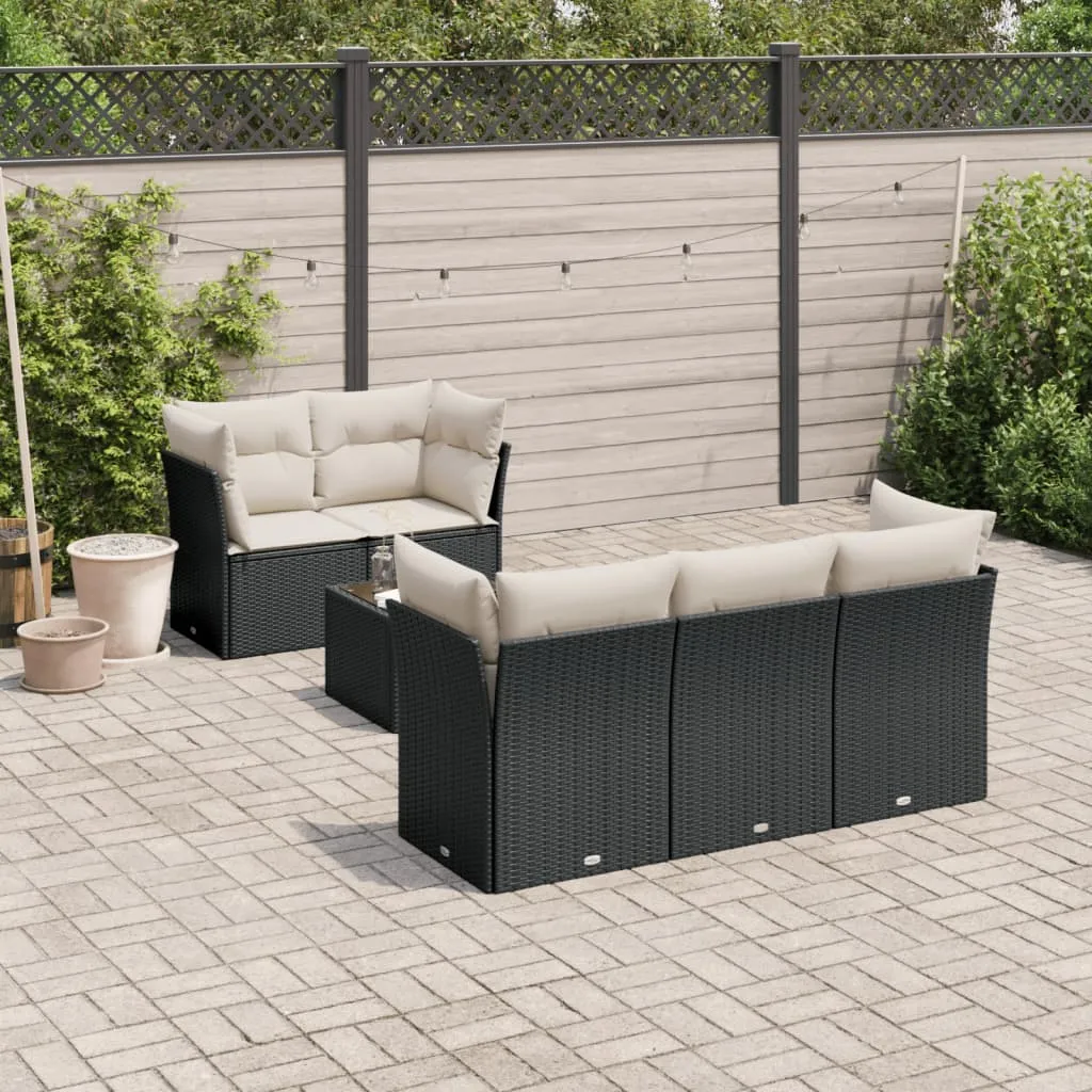 vidaXL Set Divano da Giardino 6 pz con Cuscini Nero in Polyrattan