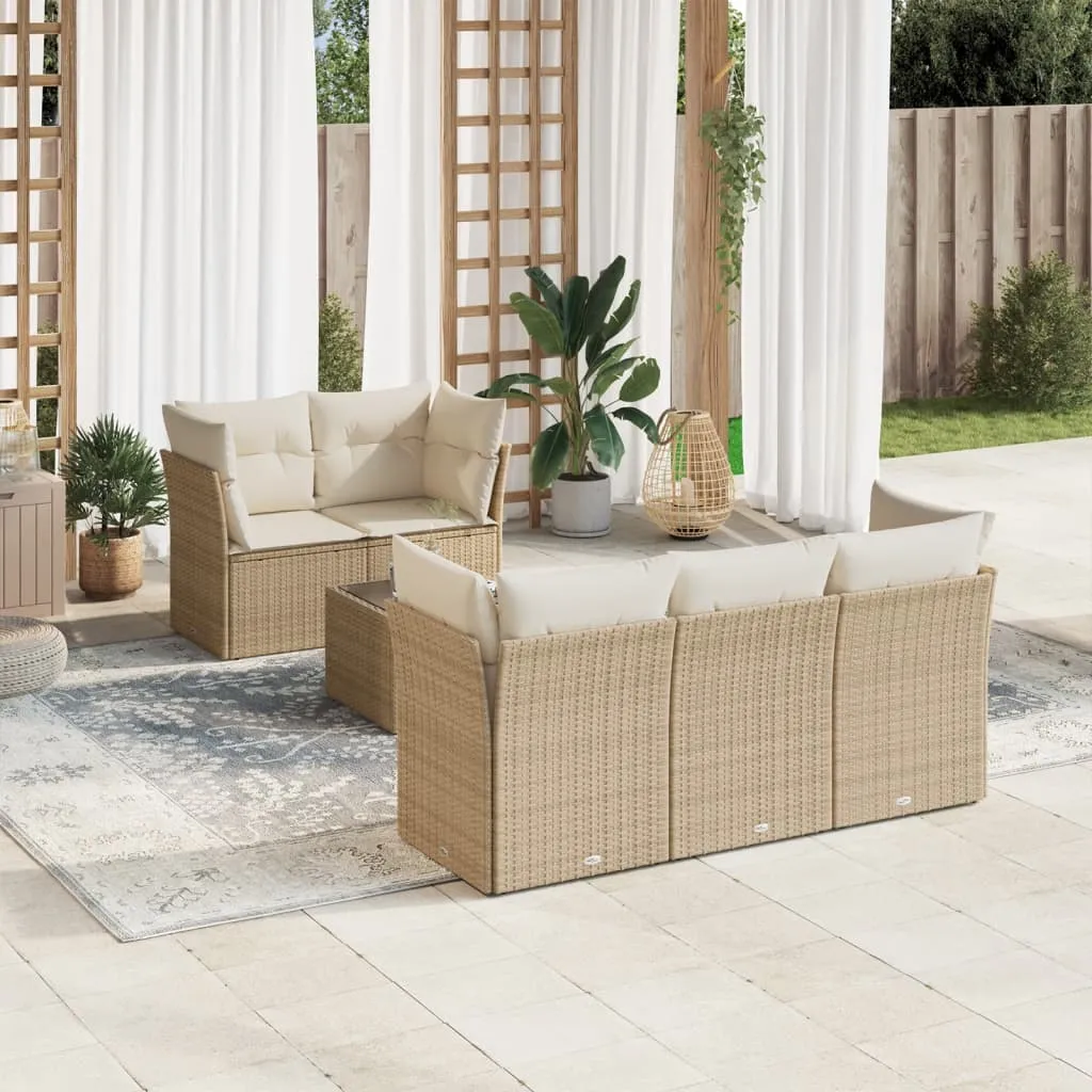 vidaXL Set Divano da Giardino 6 pz con Cuscini Beige in Polyrattan