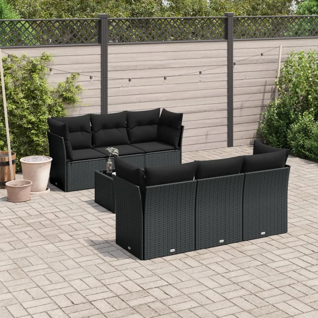 vidaXL Set Divani da Giardino con Cuscini 7pz Nero Polyrattan