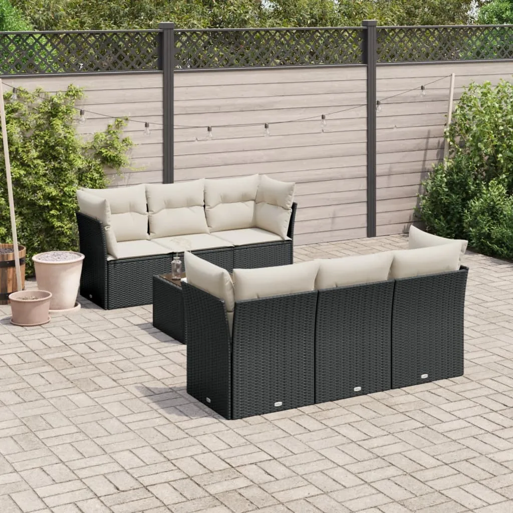 vidaXL Set Divani da Giardino con Cuscini 7pz Nero Polyrattan