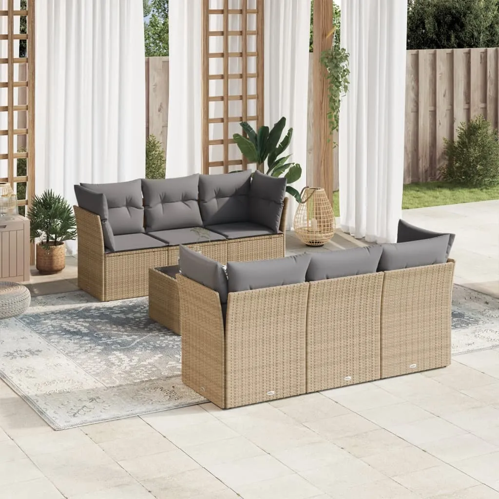 vidaXL Set Divani da Giardino 7 pz con Cuscini Beige in Polyrattan