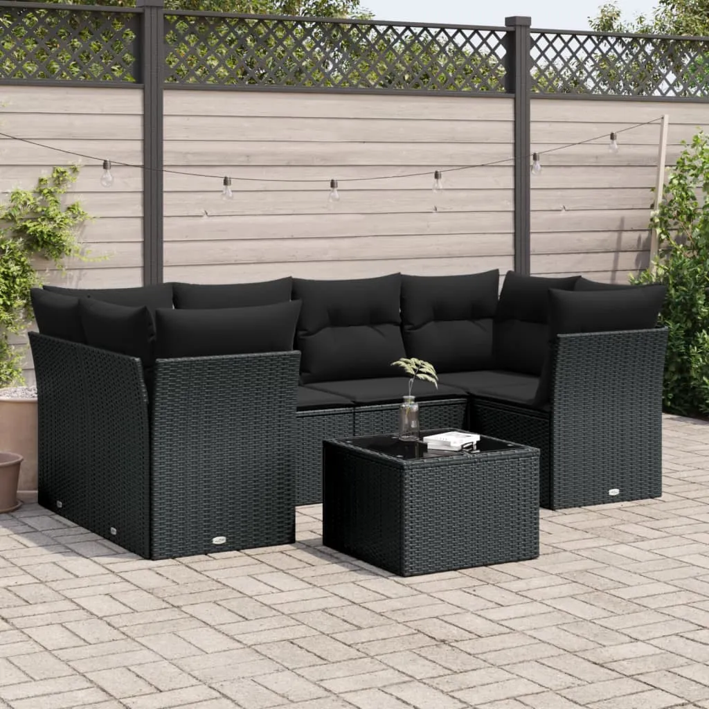 vidaXL Set Divani da Giardino con Cuscini 7pz Nero Polyrattan