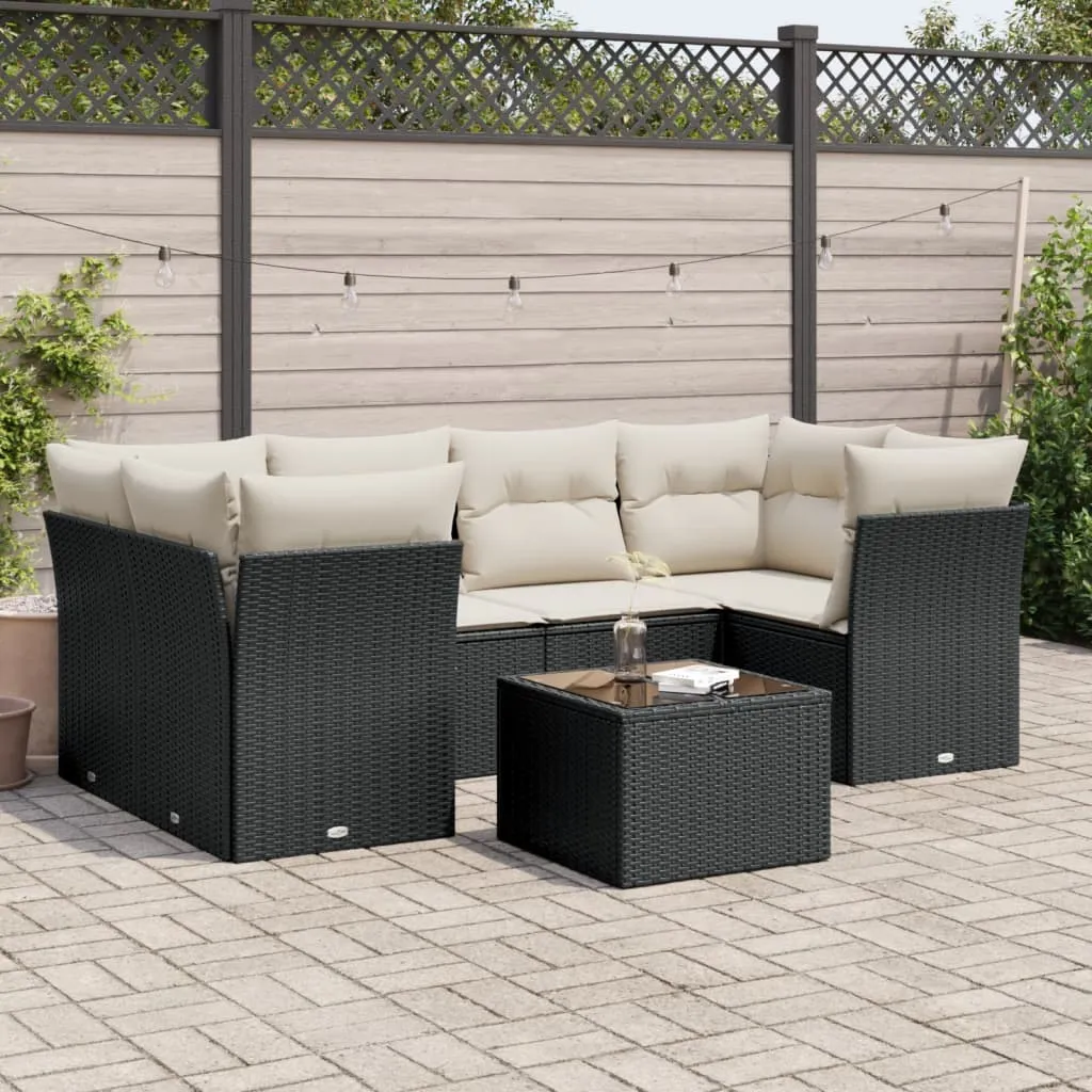 vidaXL Set Divani da Giardino con Cuscini 7pz Nero Polyrattan