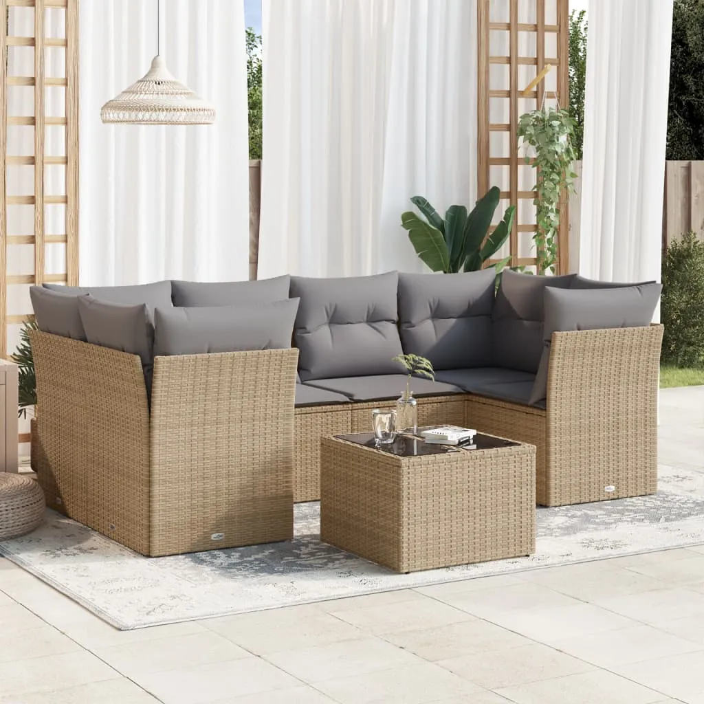 vidaXL Set Divani da Giardino 7 pz con Cuscini Beige in Polyrattan