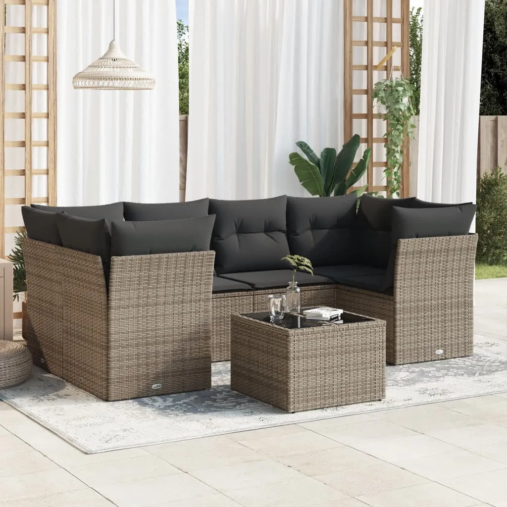 vidaXL Set Divani da Giardino 7 pz con Cuscini Grigio in Polyrattan