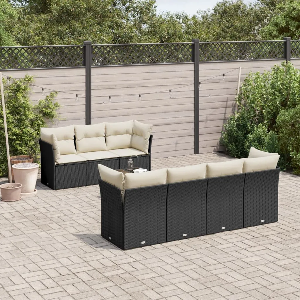 vidaXL Set Divani da Giardino con Cuscini 8 pz Nero in Polyrattan