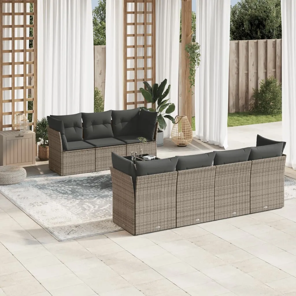 vidaXL Set Divano da Giardino 8 pz con Cuscini Grigio in Polyrattan