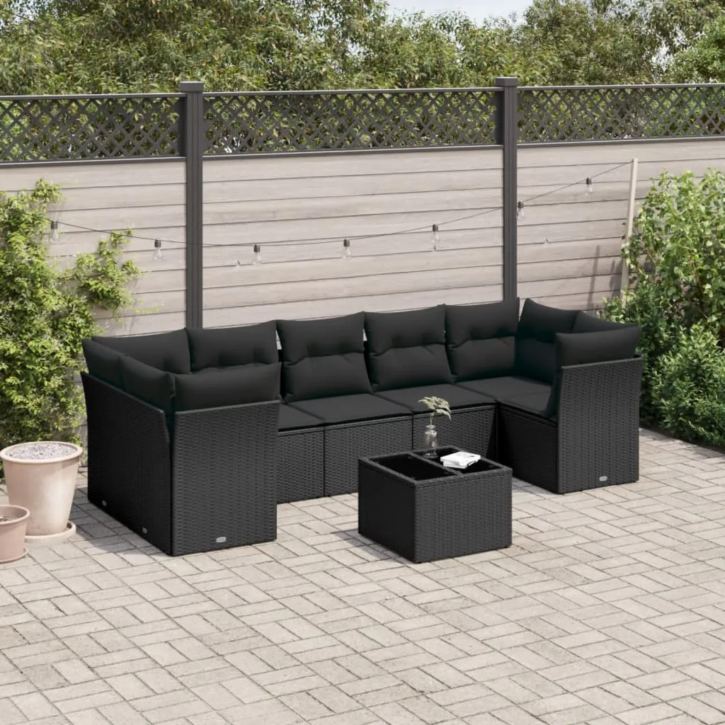 vidaXL Set Divani da Giardino con Cuscini 8 pz Nero in Polyrattan