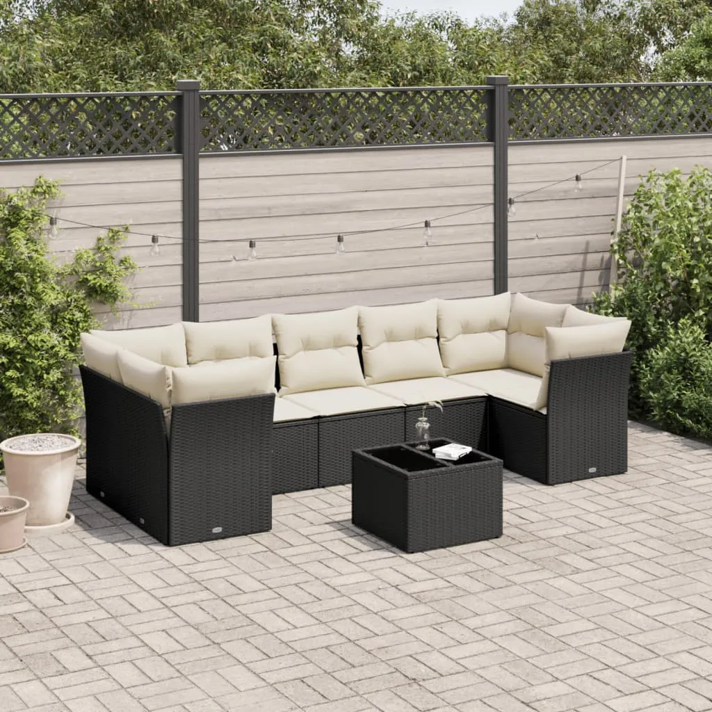 vidaXL Set Divani da Giardino con Cuscini 8 pz Nero in Polyrattan