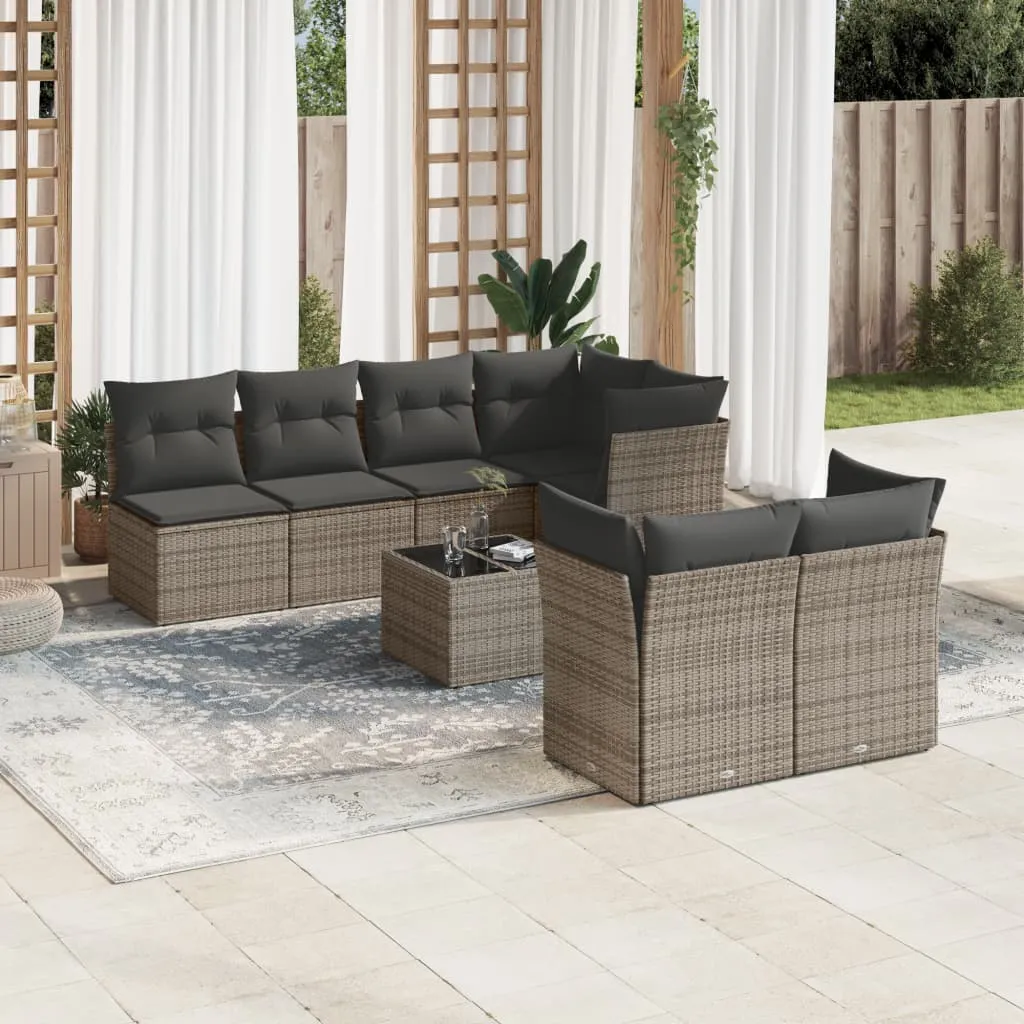 vidaXL Set Divano da Giardino 8 pz con Cuscini Grigio in Polyrattan