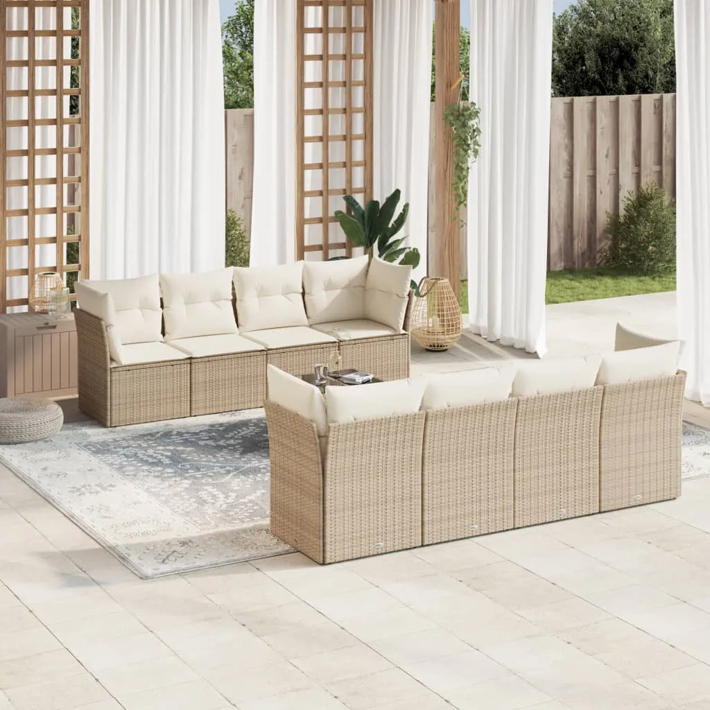 vidaXL Set Divano da Giardino 9 pz con Cuscini Beige in Polyrattan