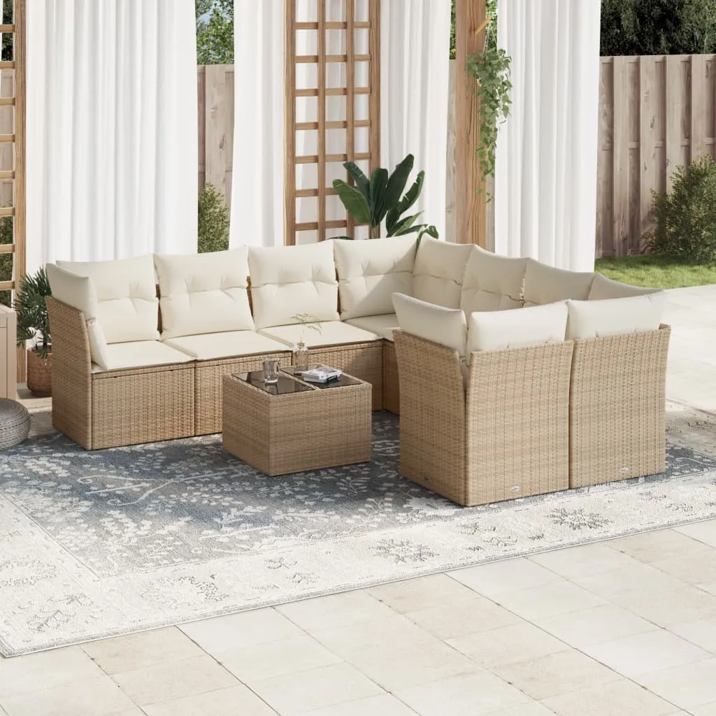 vidaXL Set Divano da Giardino 9 pz con Cuscini Beige in Polyrattan