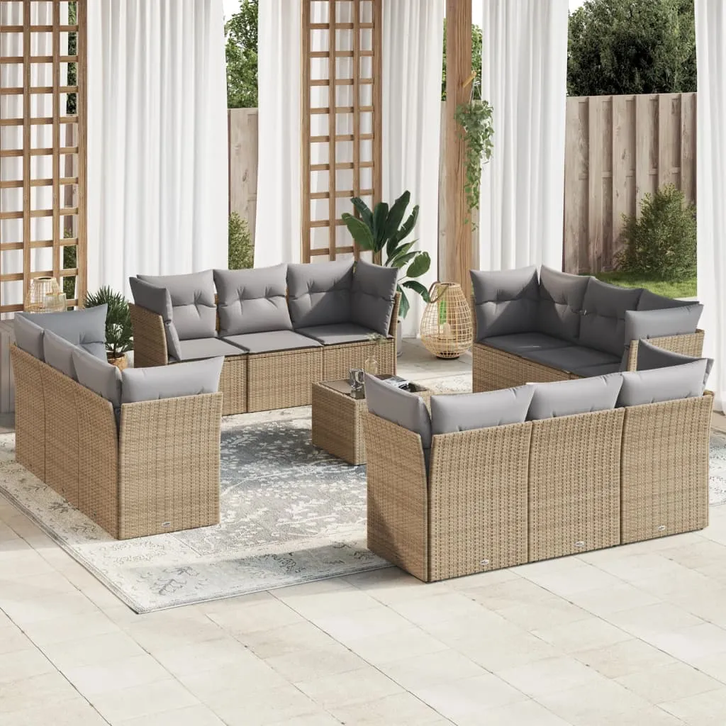 vidaXL Set Divano da Giardino 13 pz con Cuscini Beige in Polyrattan