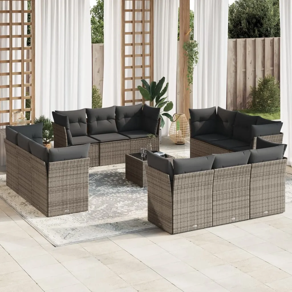 vidaXL Set Divani da Giardino 13 pz con Cuscini Grigio in Polyrattan