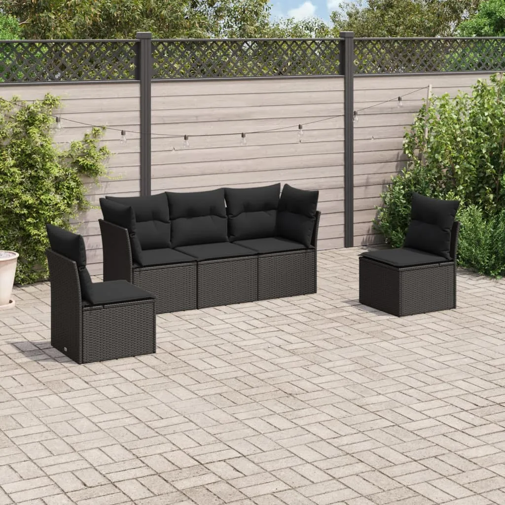 vidaXL Set Divani da Giardino 5 pz con Cuscini in Polyrattan Nero