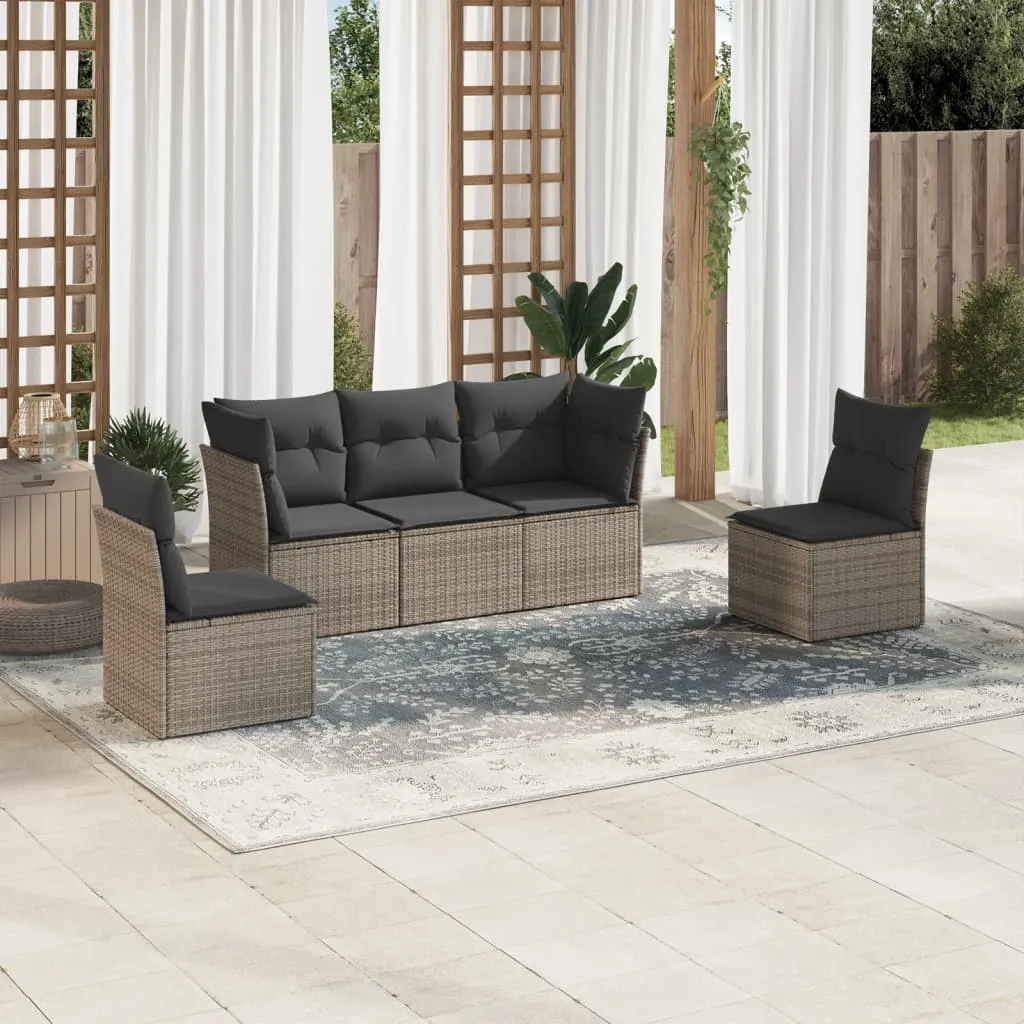 vidaXL Set Divano da Giardino 5 pz con Cuscini Grigio in Polyrattan