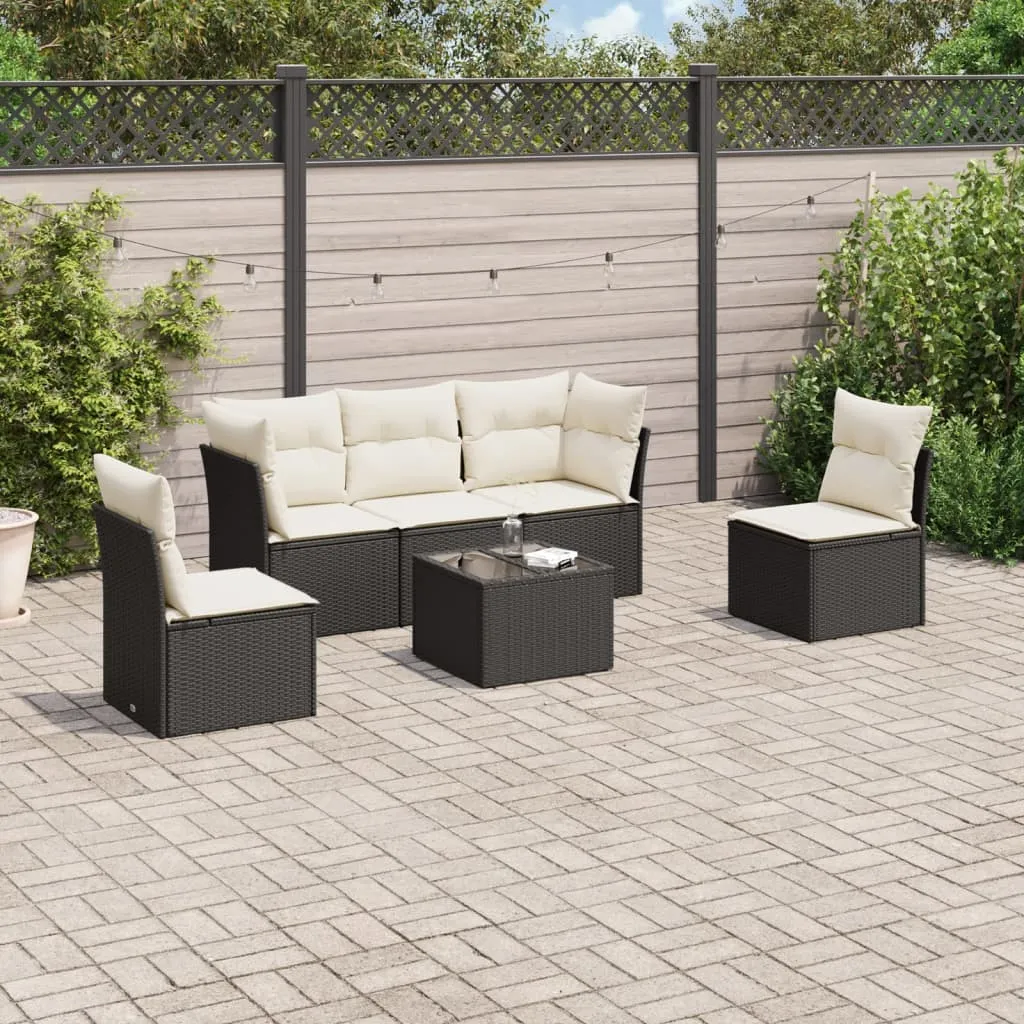 vidaXL Set Divano da Giardino 6 pz con Cuscini Nero in Polyrattan