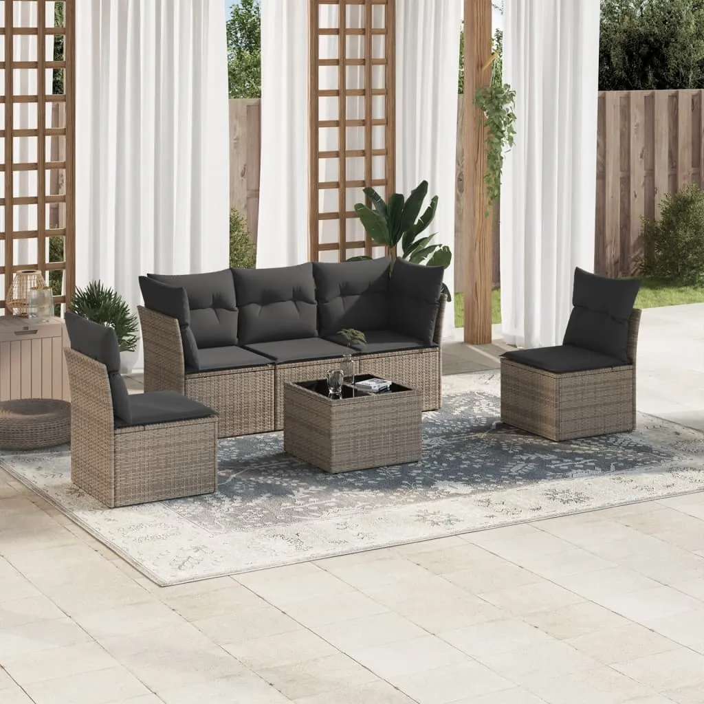 vidaXL Set Divano da Giardino 6 pz con Cuscini Grigio in Polyrattan