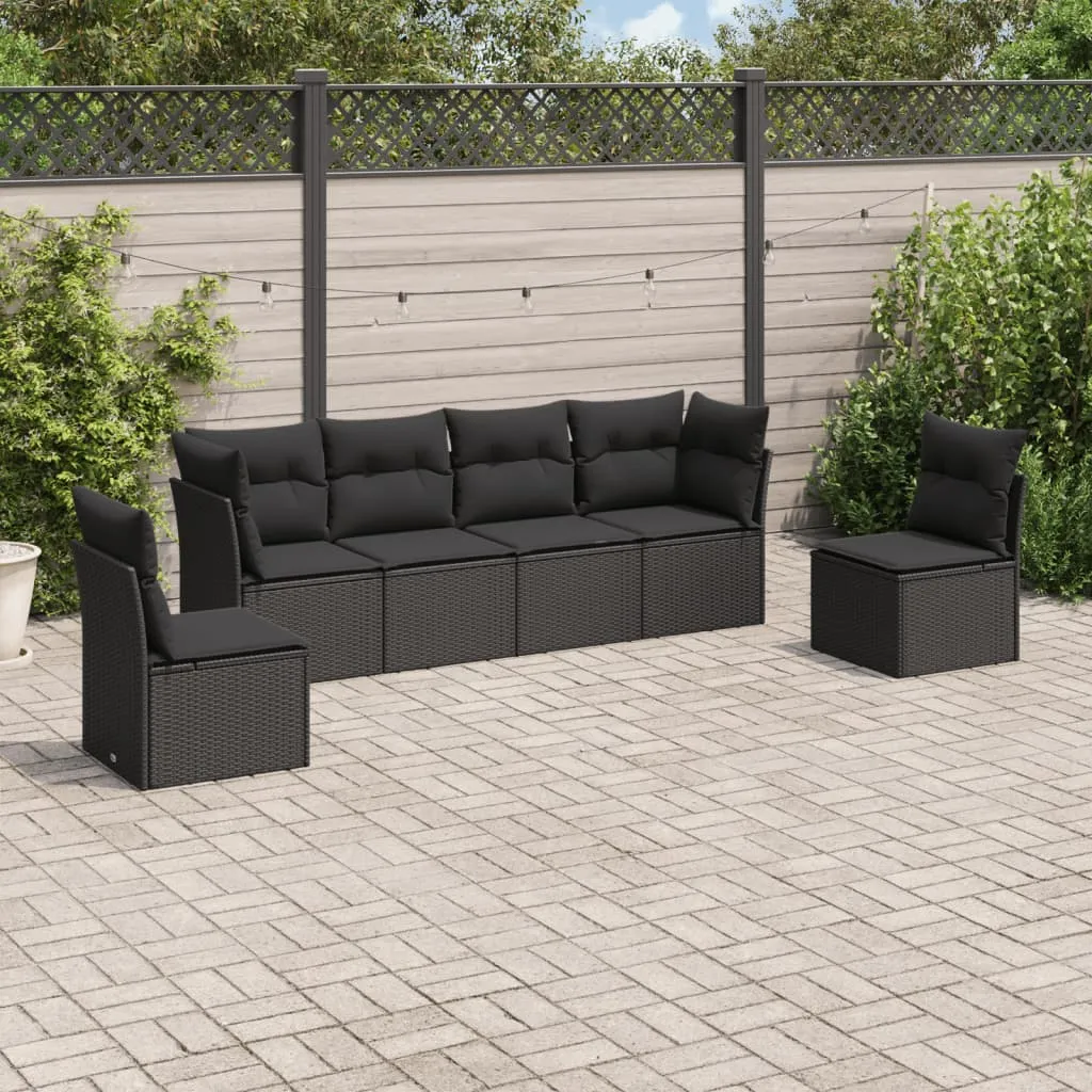 vidaXL Set Divano da Giardino 6 pz con Cuscini Nero in Polyrattan