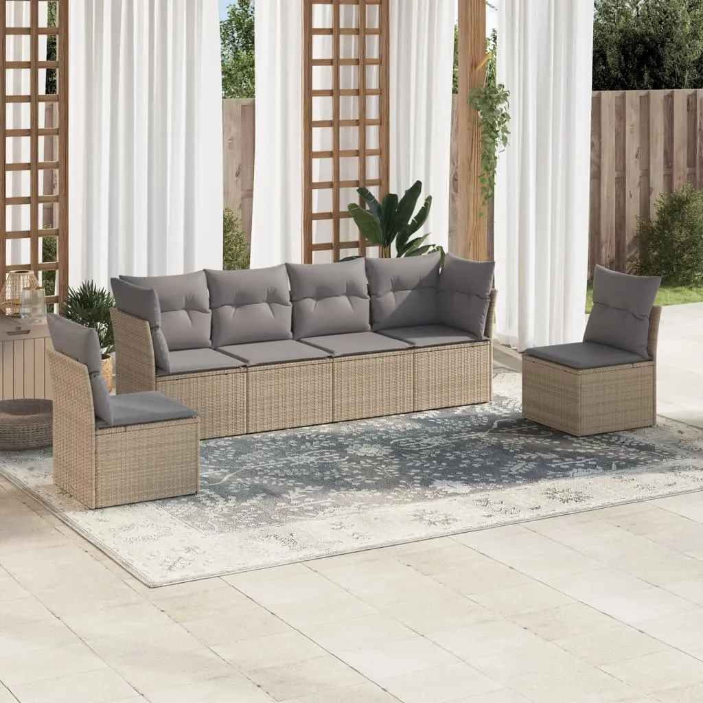 vidaXL Set Divano da Giardino 6 pz con Cuscini Beige in Polyrattan