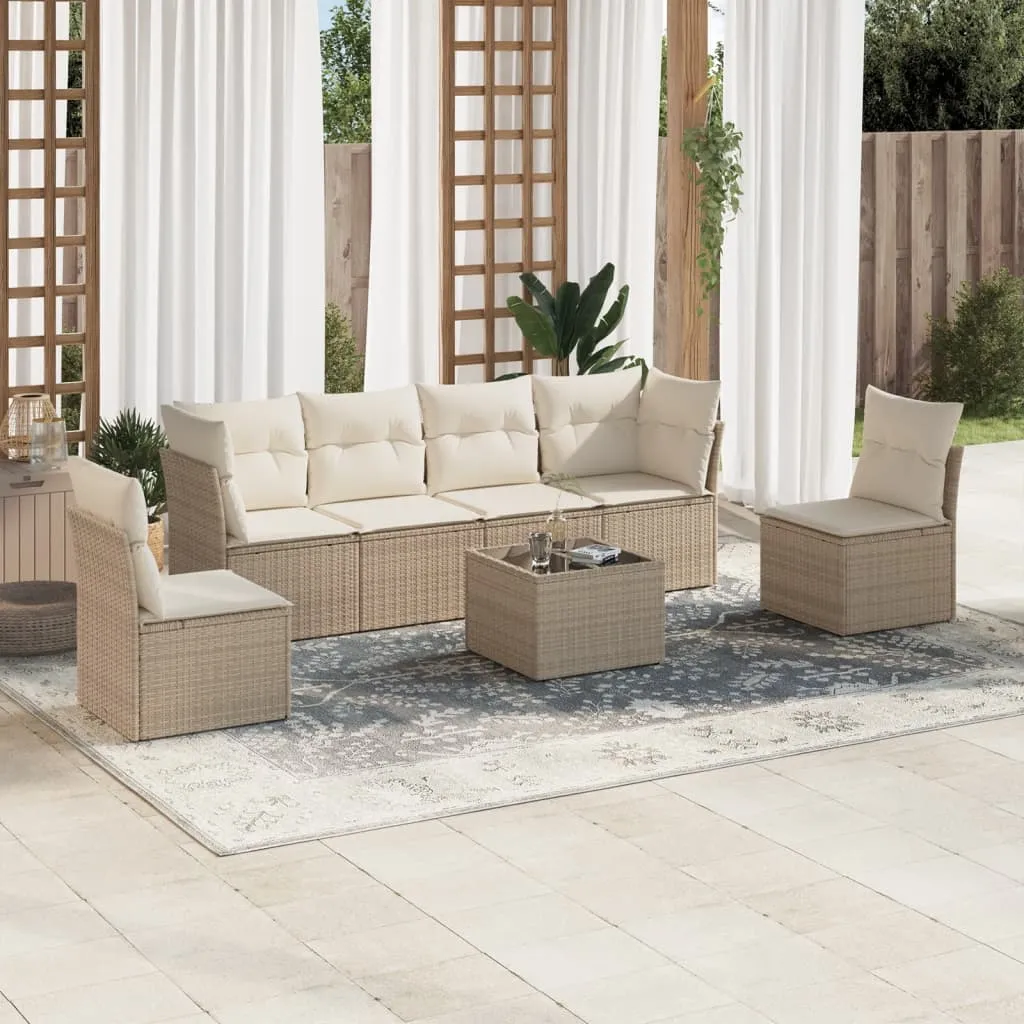 vidaXL Set Divani da Giardino 7 pz con Cuscini Beige in Polyrattan