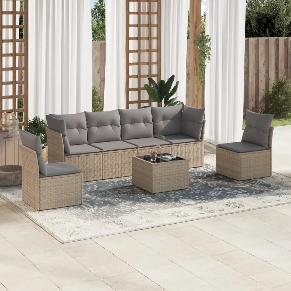 vidaXL Set Divani da Giardino 7 pz con Cuscini Beige in Polyrattan