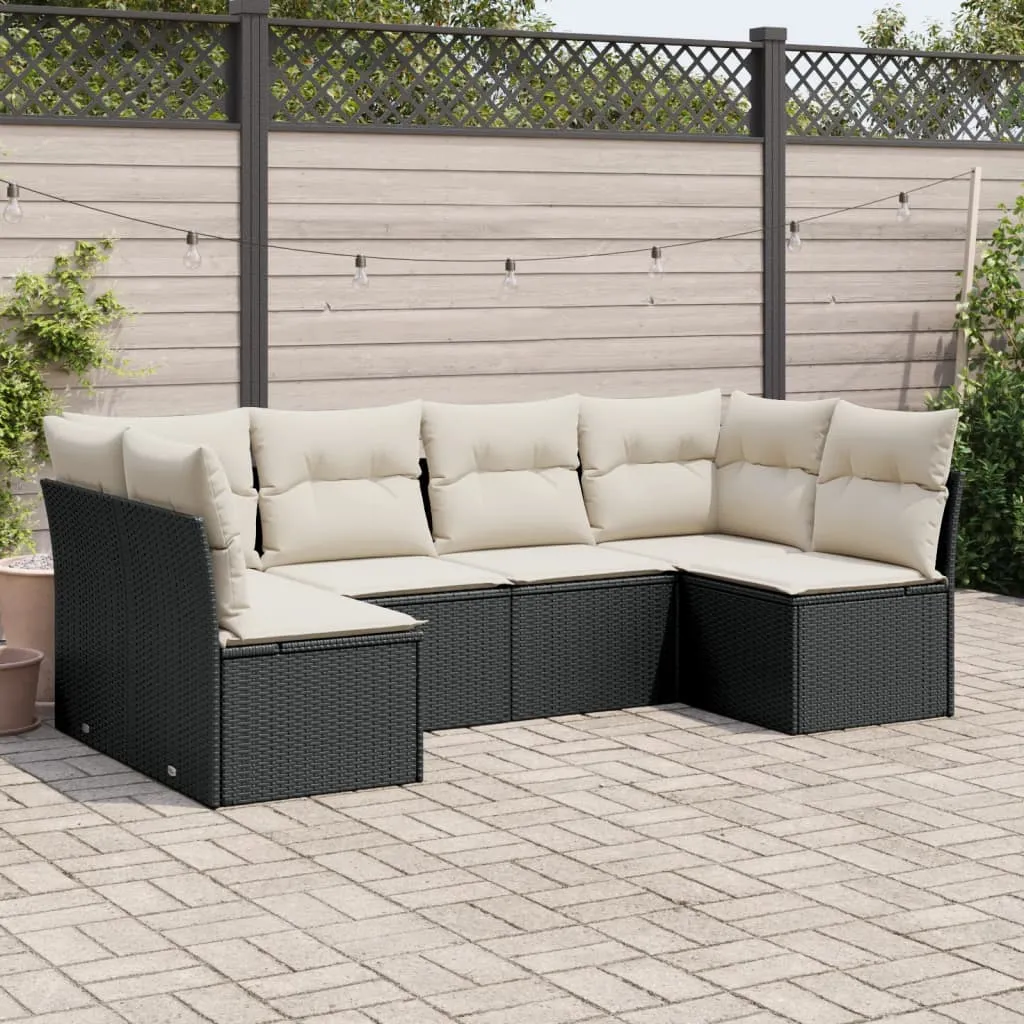 vidaXL Set Divano da Giardino 6 pz con Cuscini Nero in Polyrattan