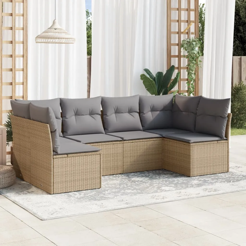 vidaXL Set Divano da Giardino 6 pz con Cuscini Beige in Polyrattan