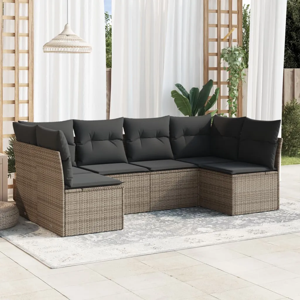 vidaXL Set Divano da Giardino 6 pz con Cuscini Grigio in Polyrattan