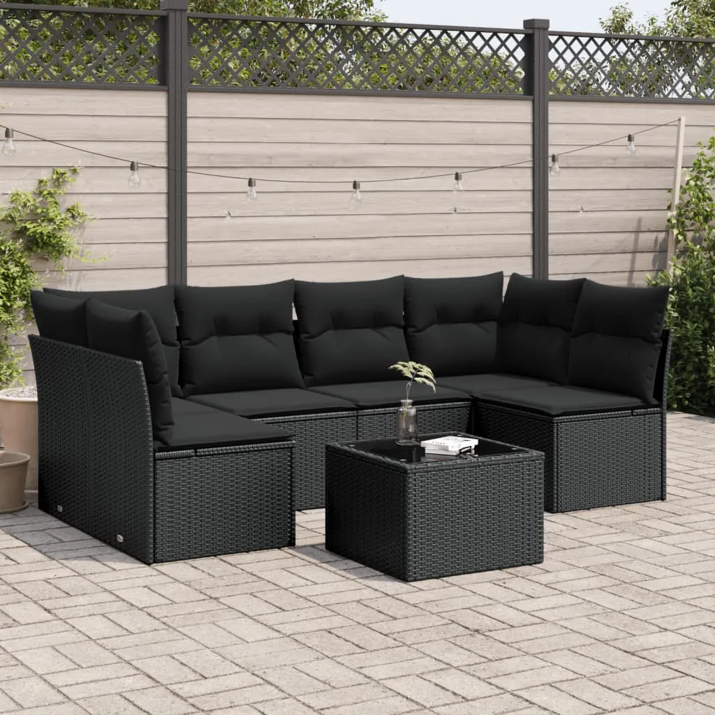 vidaXL Set Divani da Giardino con Cuscini 7pz Nero Polyrattan