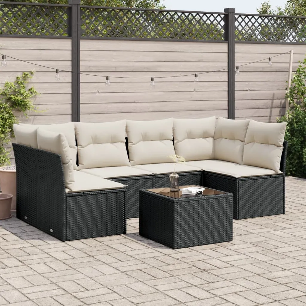 vidaXL Set Divani da Giardino con Cuscini 7pz Nero Polyrattan