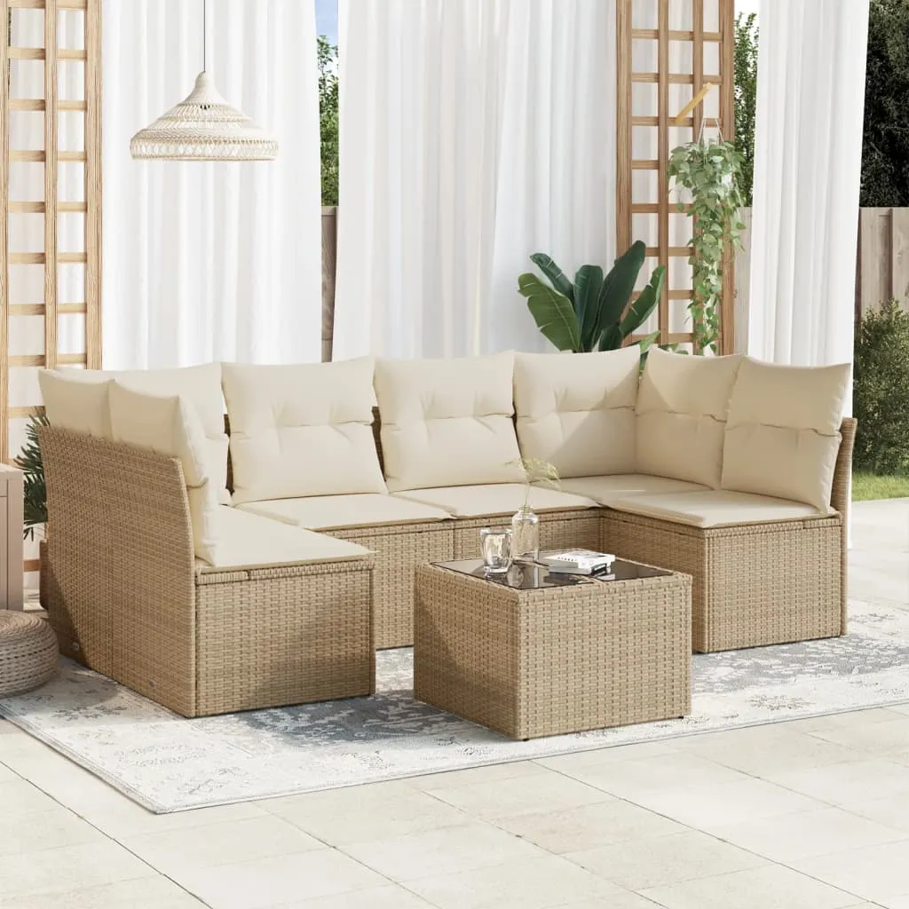 vidaXL Set Divani da Giardino 7 pz con Cuscini Beige in Polyrattan