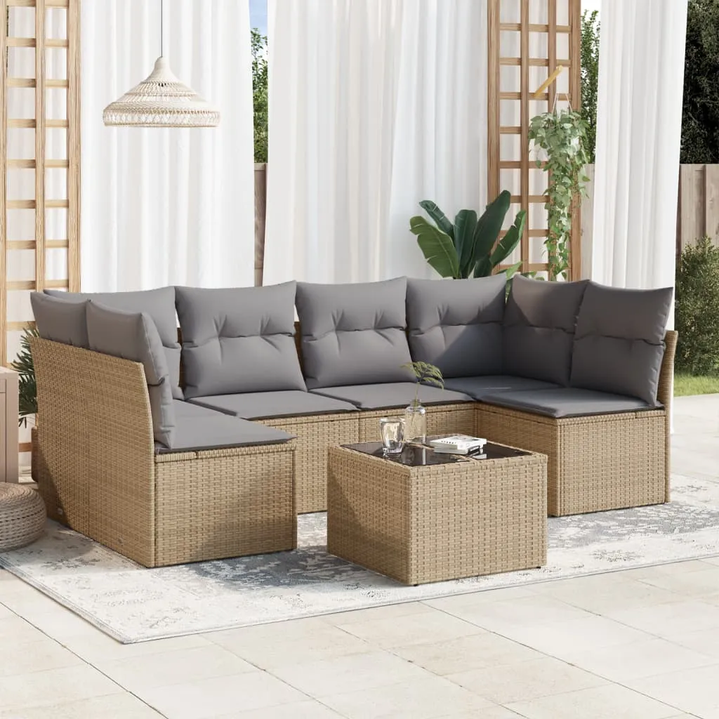 vidaXL Set Divani da Giardino 7 pz con Cuscini Beige in Polyrattan