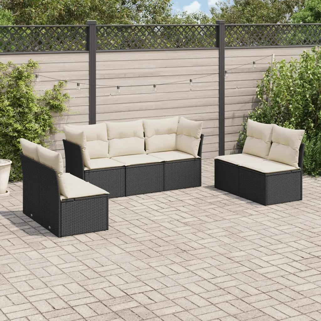 vidaXL Set Divani da Giardino con Cuscini 7pz Nero Polyrattan