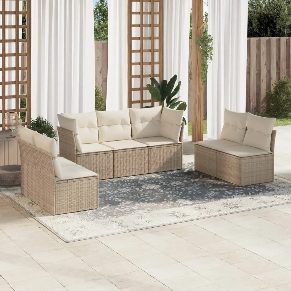 vidaXL Set Divani da Giardino 7 pz con Cuscini Beige in Polyrattan